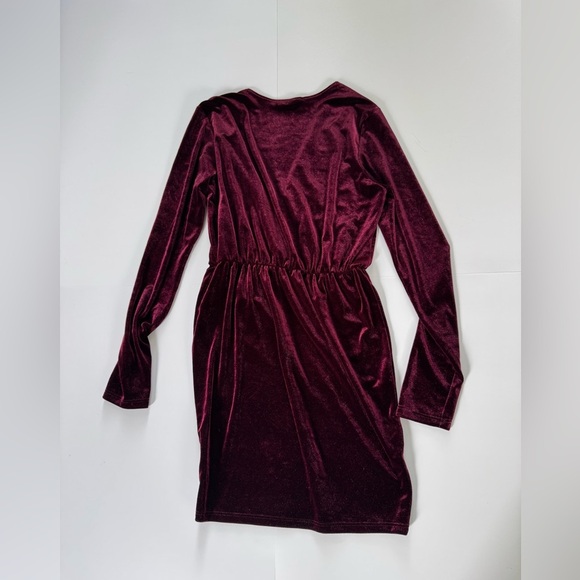 Blooms In The City Velvet Deep V Neck Burgundy Maroon Long Sleeve Dress Medium - Picture 3 of 9